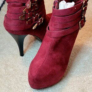 Scene Burgundy Suede Platform Ankle Booties with Buckles | Size 6.5